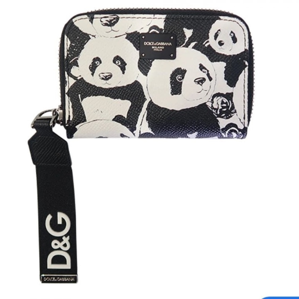 Dolce & Gabbana Black and White Panda Print Zip Wallet
